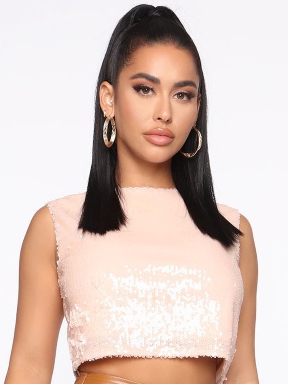 Fashion Nova Sequin Crop Top - Blush Pink